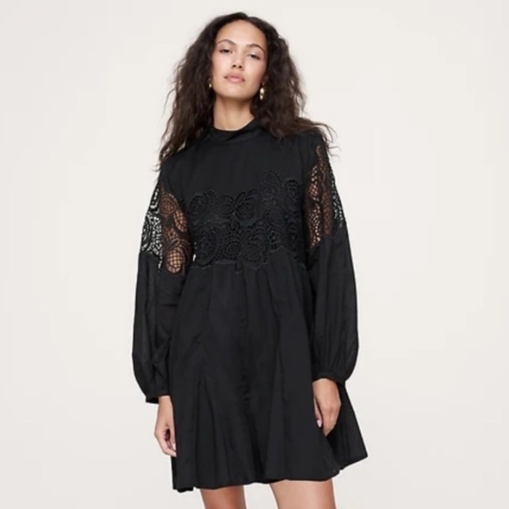 NWT! Banana Republic Black Cotton & Lace Mock-Neck Mini Dress - Size XL ✏️